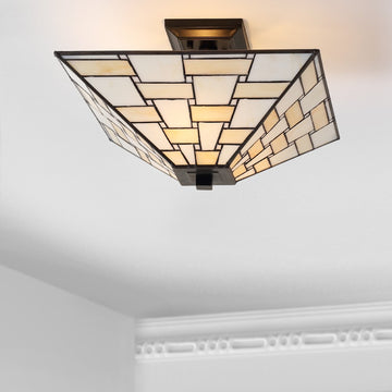 Jason 15.7" Tiffany Style Glass/Metal LED Semi - JONATHAN Y